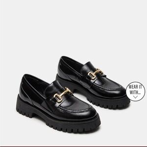 Steve Madden Black Loafers with Gold Accent